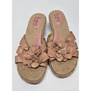 BOC Born Concept Sandals Womens 7 Cork Platform Wedge Slide Leather Flower